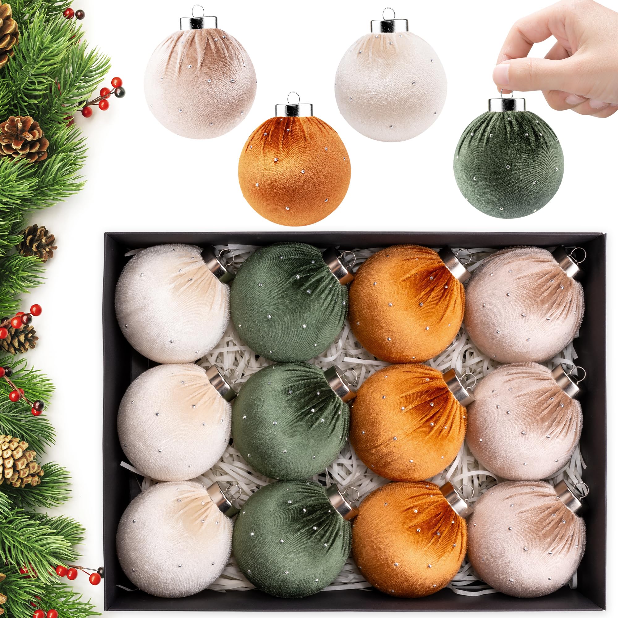 Grosse boule de Noël vert en velours de 78mm pour décoration extérieure et intérieure
