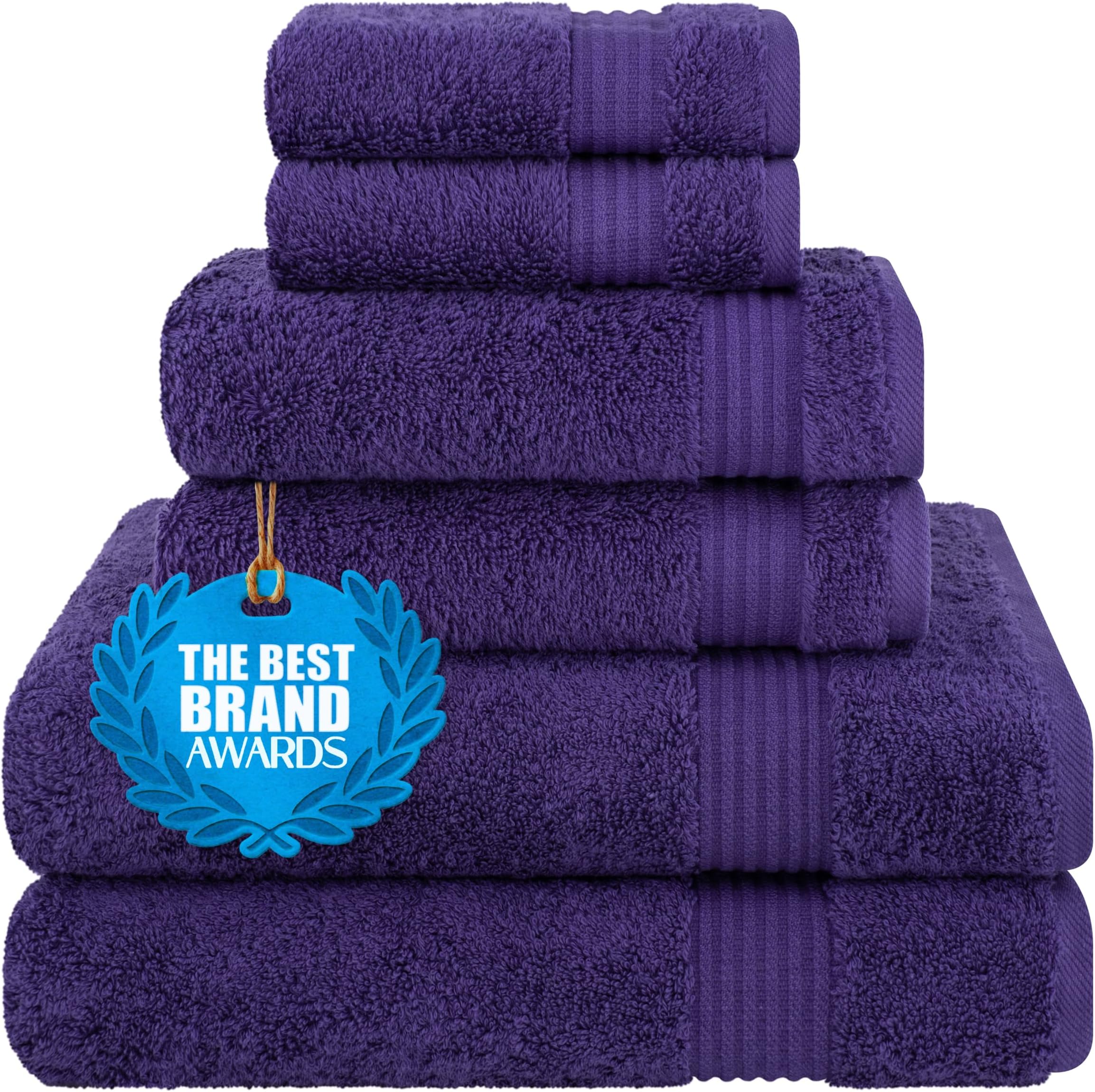 Cotton Paradise 6 Piece Towel Set, 100% Cotton Soft Absorbent Turkish Towels for Bathroom, 2 Bath Towels 2 Hand Towels 2 Washcloths, Purple Towel Set