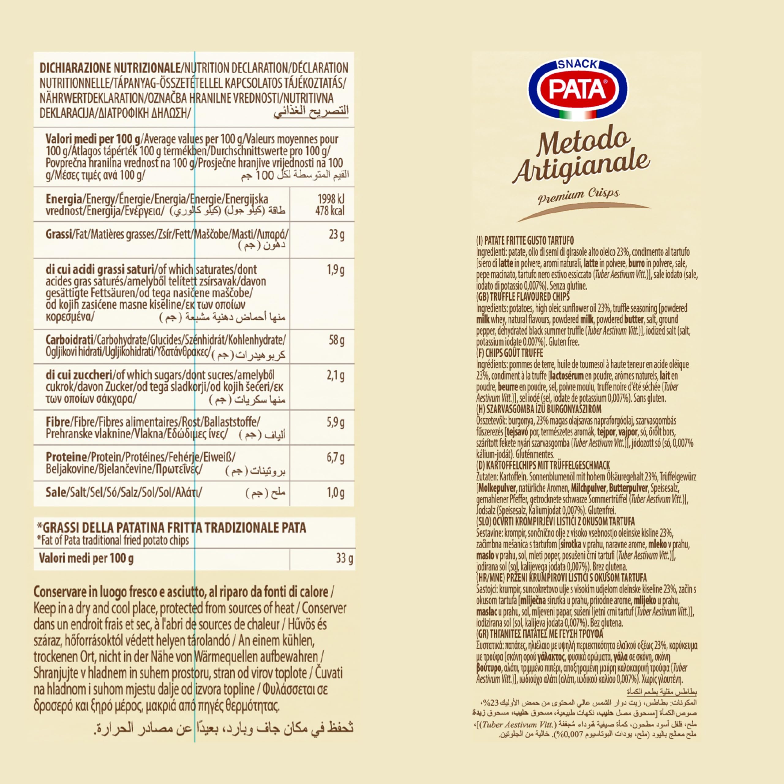 PATA | Patatine Gusto Tartufo Metodo Artigianale, Senza Glutine, Con Olio di Semi di Girasole Alto Oleico, con Aromi Naturali, 10x100g