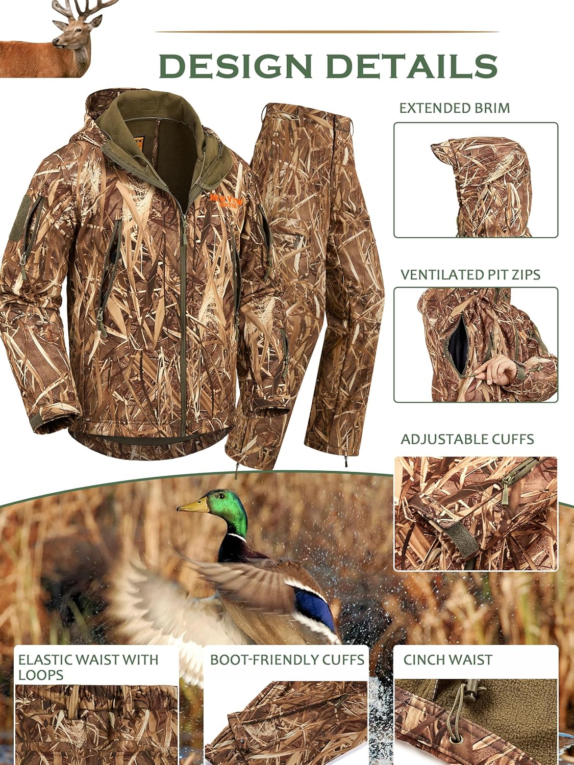 NEW VIEW Camo Hunting Clothes for Men,Quiet Warm Hunting Jacket and Pants,Water Resistant Hunting Suit for Deer Duck Bow Hunt - Image 6