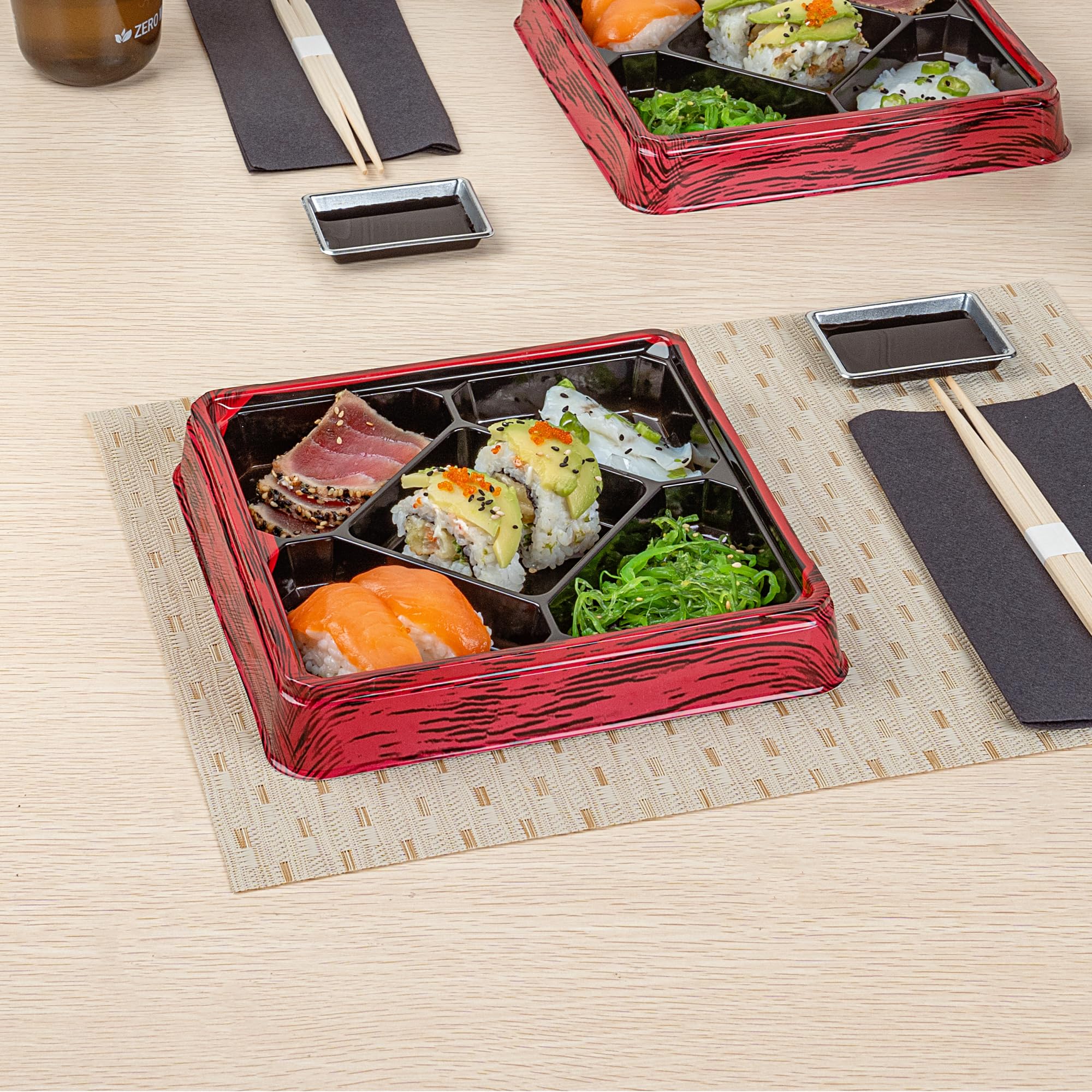 Restaurantware -Bento Tek - Contenedores de preparación de comidas de 18 onzas, 50 cajas desechables para alimentos, las tapas se venden por separado, 5 compartimentos, cajas de almuerzo Bento de