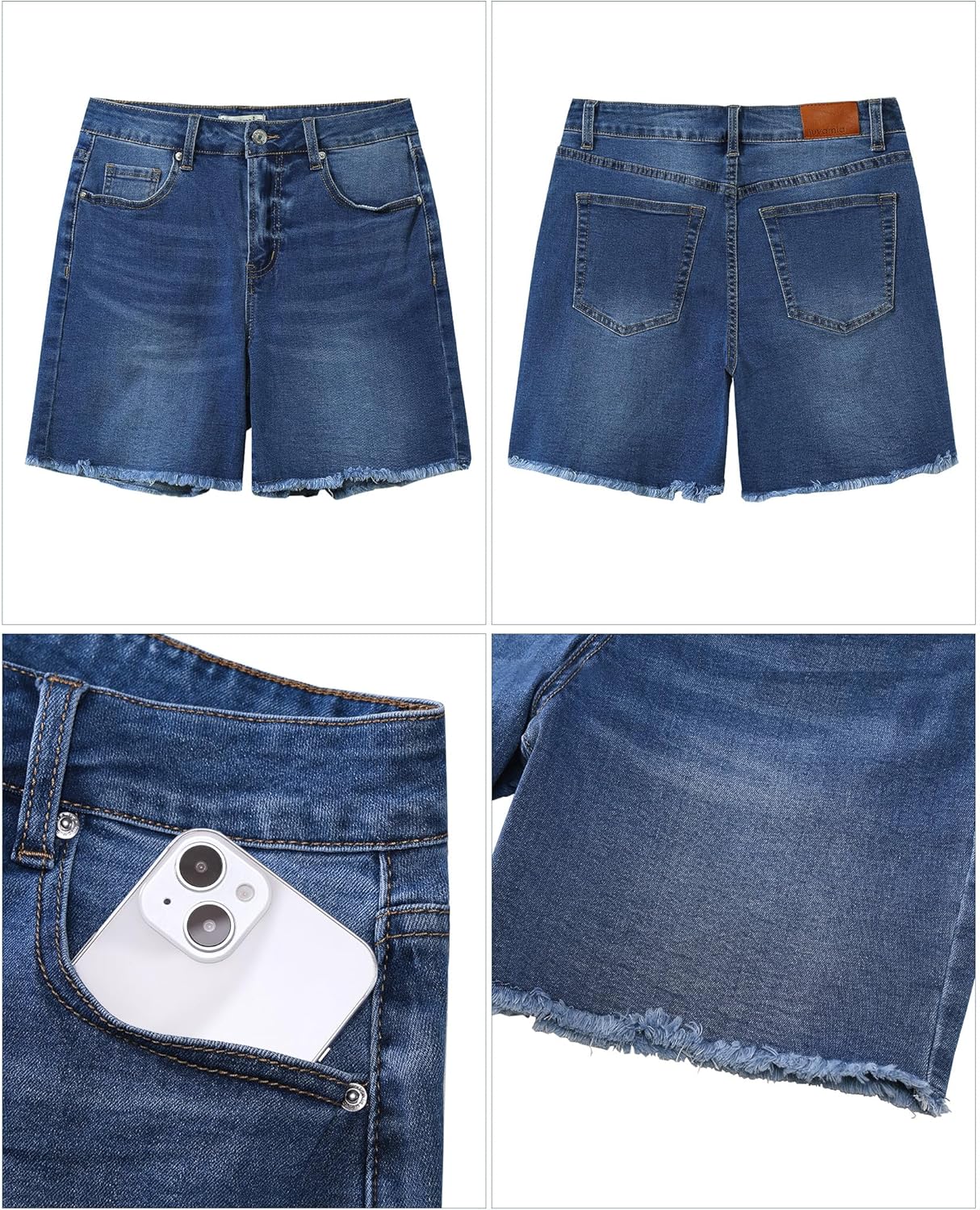 luvamia FleXclusive Jean Shorts for Women Trendy High Waisted Stretchy Denim Summer Raw Hem Mom Long Shorts Cutoff Jorts - Image 4