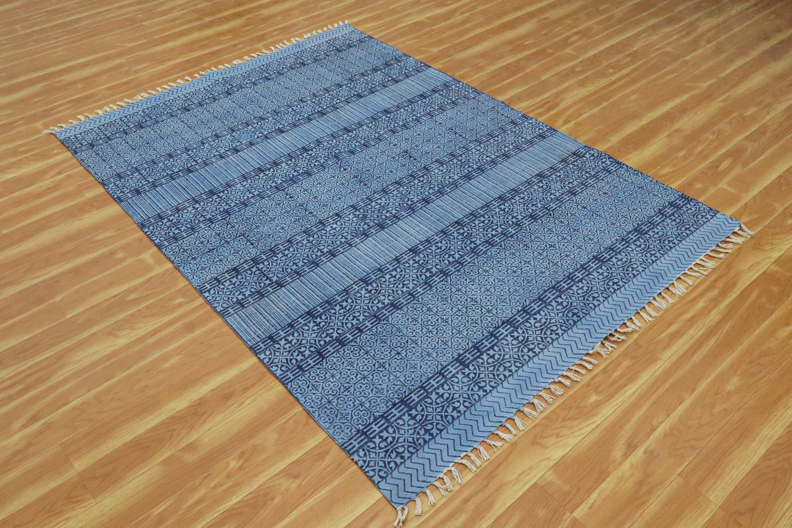 Bawełna Dhurrie 2 x 6 kilim bieżnik królewski niebieski geometryczny wzór ręcznie zmywalny chodnik 0,5 cm grubości, ręcznie robiony boho do użytku wewnątrz na zewnątrz, płaskie dywany do
