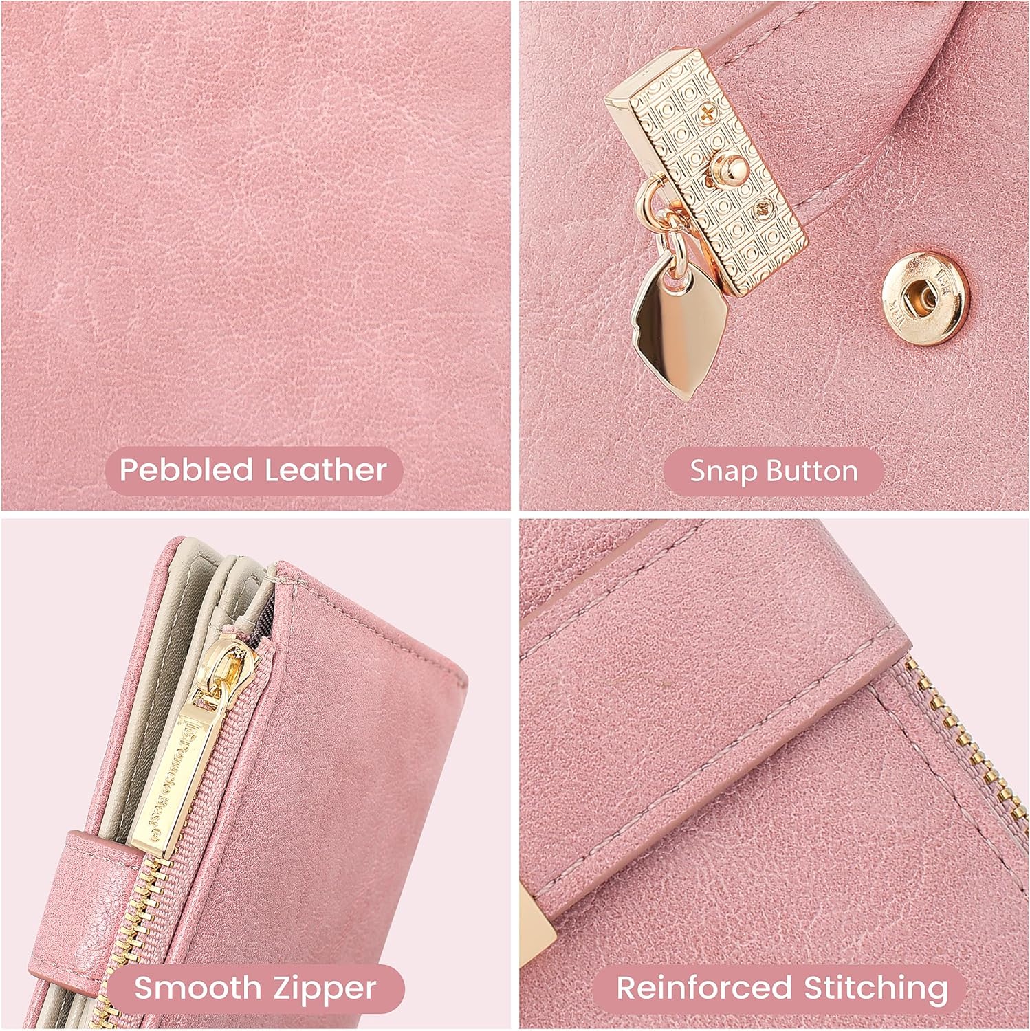 Pomelo Best Wallet Women Large Capacity Bifold Wallets for Women Credit Card Holder 8 Card Slots with 2 ID Window Zipper Coin Pocket Rose - Image 6