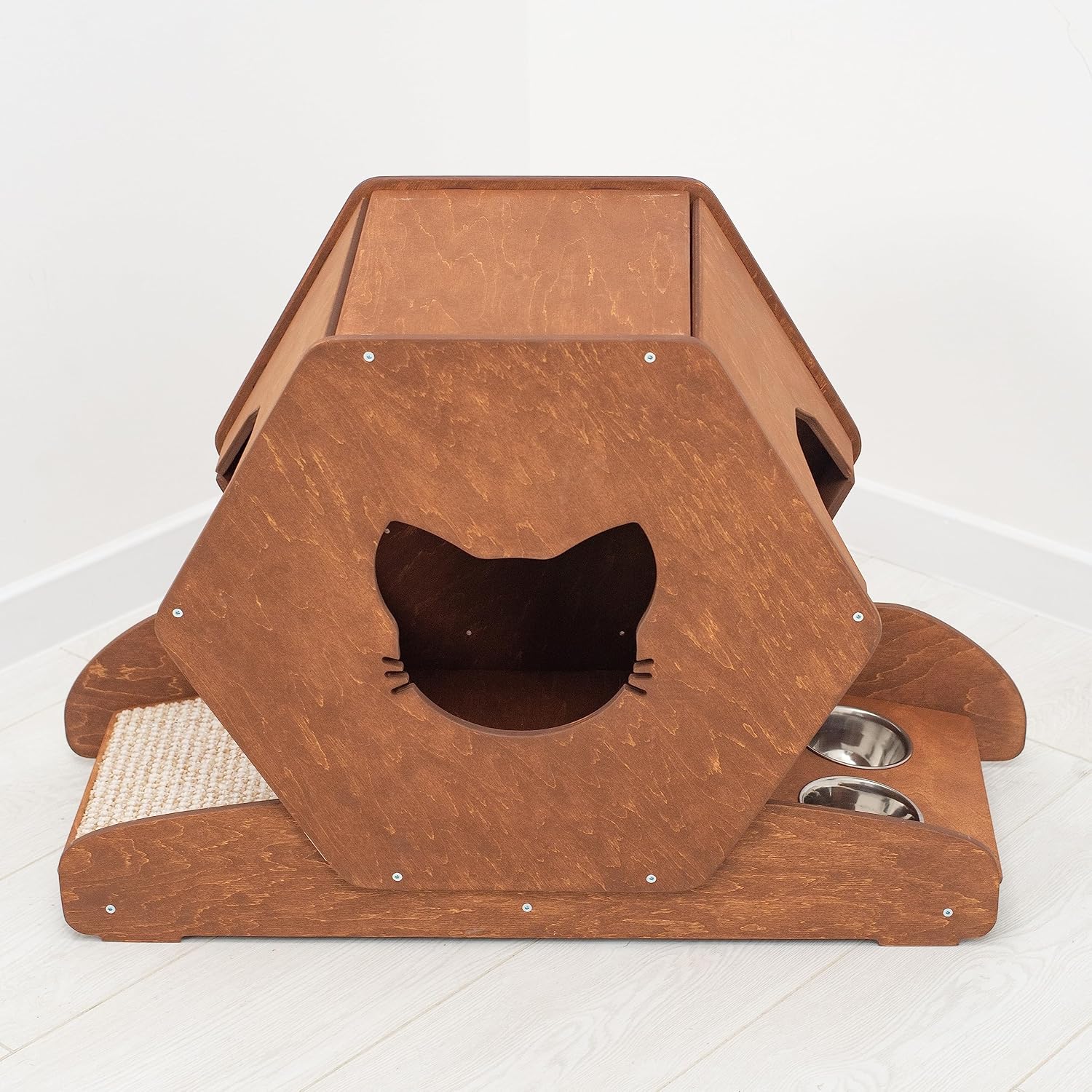 Wood Cat House Cat Bed Cat Toy Rustic Cat Decor Cat Lover Gift New Home Gift Pet Furniture Cat House Indoor (Oak, With Wooden Panel)