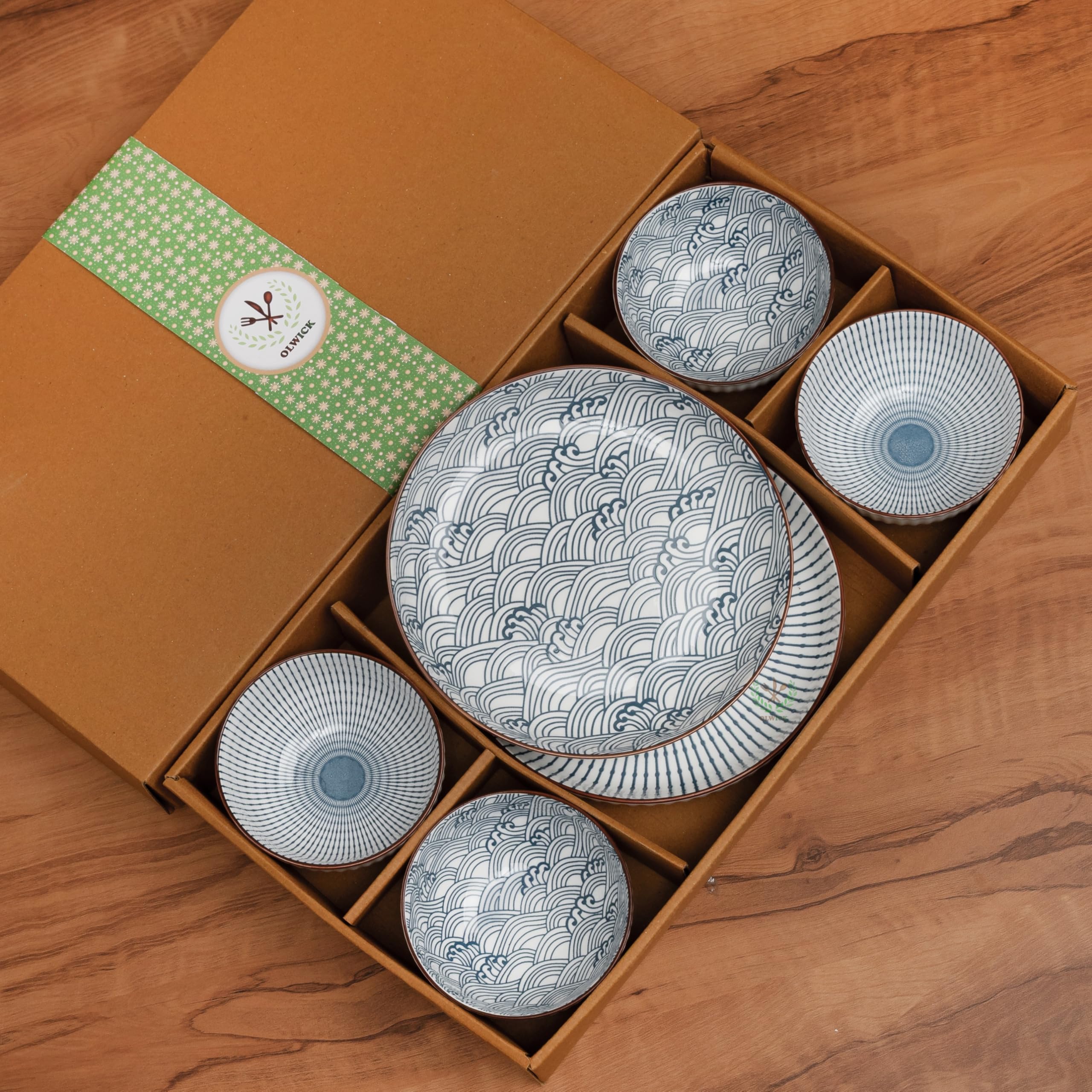 OLWICK 6-Piece Japanese Style Ceramic Dinner 6PCS BOWL&PLATE - RANDOM - Image 1