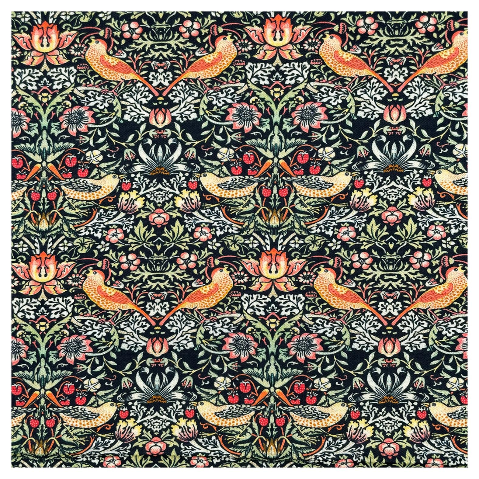TheFabricTrade 100% Cotton Fabric Digital Printed Material William Morris Strawberry Thief Ebony Classic Design - Ideal for Arts & Crafts, Sewing, Quilting - 3 Metre (300cm x 140cm)