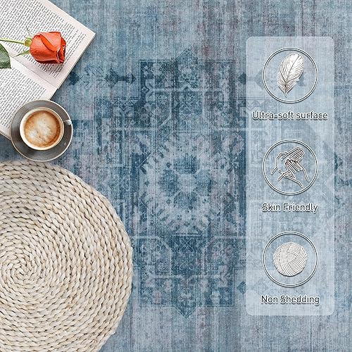 Miniatura 4 de Alfombras de área para dormitorio, sala de estar, alfombra lavable de 5 x 7, alfombra vintage de estilo bohemio, suave, esponjosa, alfombra de piso