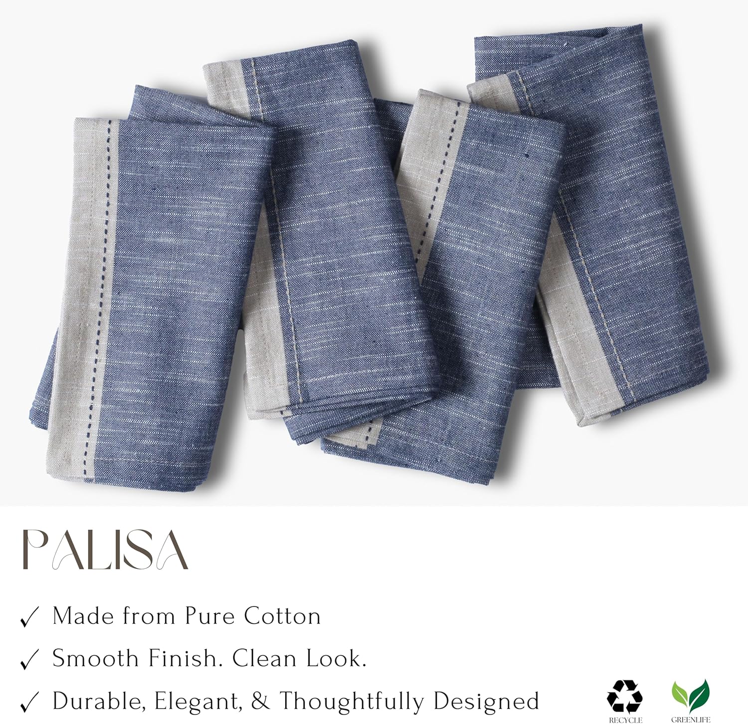 Palisa Cotton Cloth Dinner Napkins Set of 12 Contrast Boarder Napkin for Dinning Table Linen Decor Everyday Party Use Wedding Reception Farmhouse 18x18 Inch – Denim Blue
