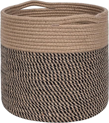 Miniatura 17 de MINTWOOD Design Cesta de cuerda de algodón de 11 x 11 pulgadas para macetas y macetas de suelo de interior, cesta decorativa redonda tejida