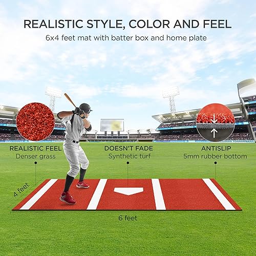 Miniatura 2 de ZivPlay Alfombrilla de bateo de béisbol de 12 x 6 pies, tamaño reglamentario, con placa de casa y césped antidecoloración para entrenamiento de