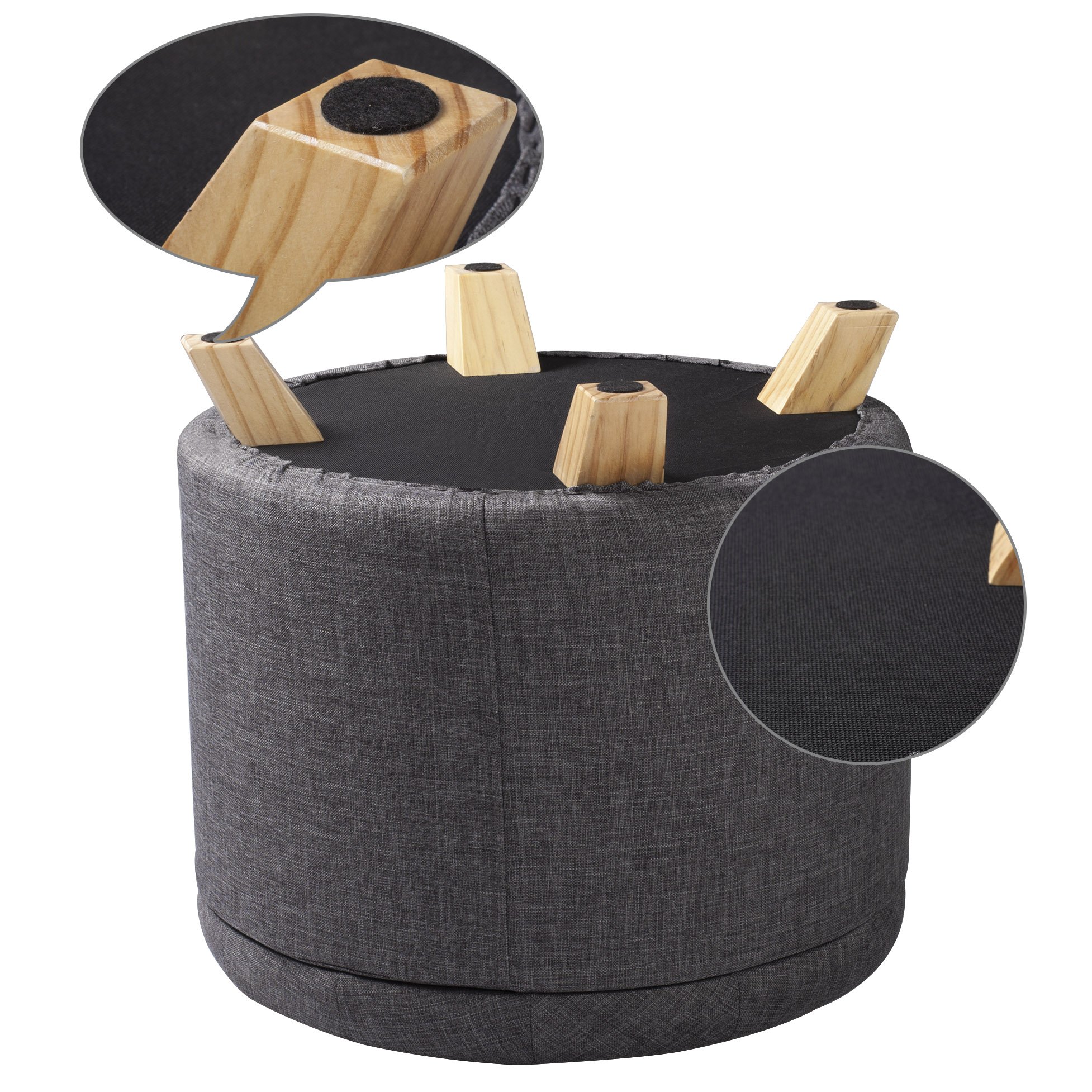 Pouf Contenitore Pieghevole ESituro - Sgabello Con Gambe In Metallo, Imbottito In Pile, Bianco, φ35xH41cm, 18L