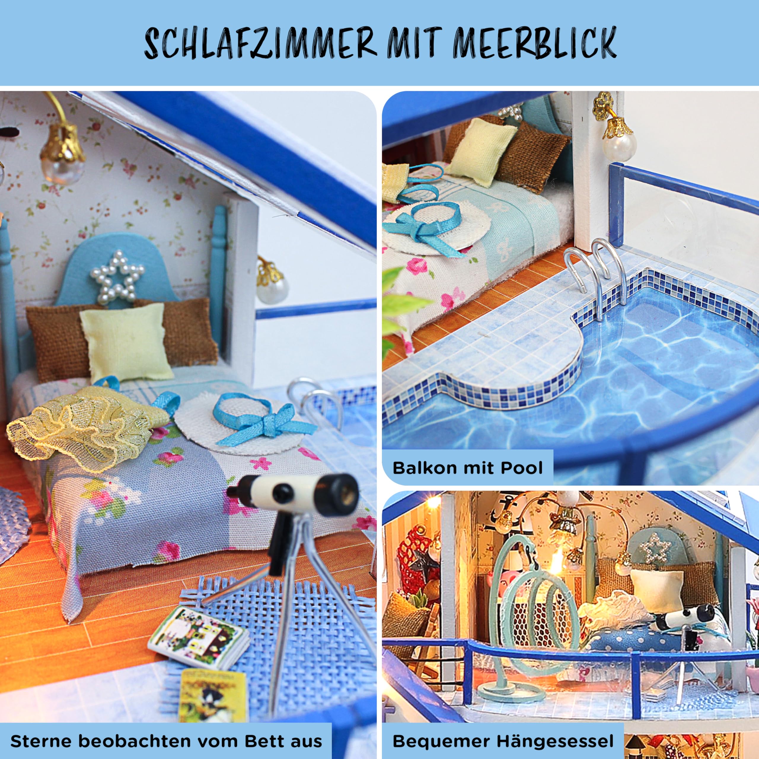 Crafts&Co® Miniatur Strandhaus | DIY Papiermodell | Detailliertes Bastelprojekt für Anfänger | 398 Teile | Bastelspaß für Jung und Alt | Mehrfarbig