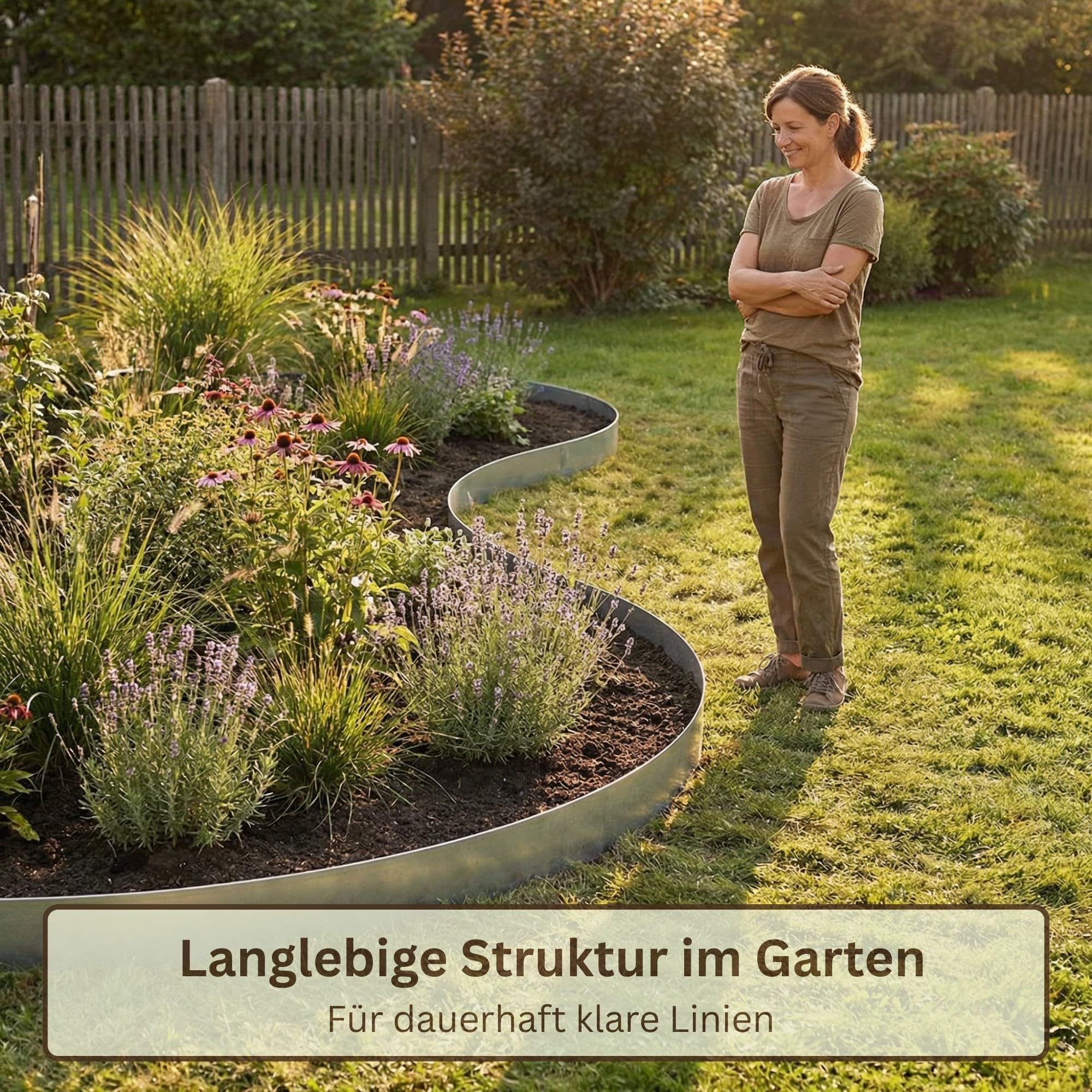 Rasenkante Metall 10m x 15cm 0,5mm verzinkt Rasenkantenband für Garten als Flexible Beeteinfassung Mähkante Beetumrandung Wurzelsperre