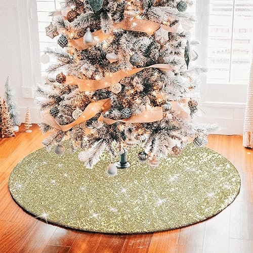 Miniatura 8 de tiosggd Falda de árbol de Navidad con lentejuelas doradas, 48 pulgadas, adornos grandes para árbol de Navidad, doble capa, tapete para árbol de