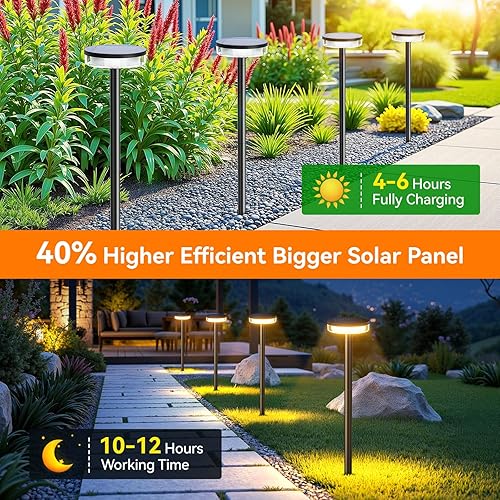 Miniatura 4 de LETMY Faroles solares para caminos al aire libre, juego de 6 luces solares al aire libre 2 veces más brillantes, impermeables, farol solar de camino
