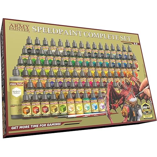 The Army Painter Speedpaint 2.0 Complete Paint Set, 90 x 18ml Speedpaints incl. 10 metallics, 1 Medium & 1 Free Brush for miniature and model painting