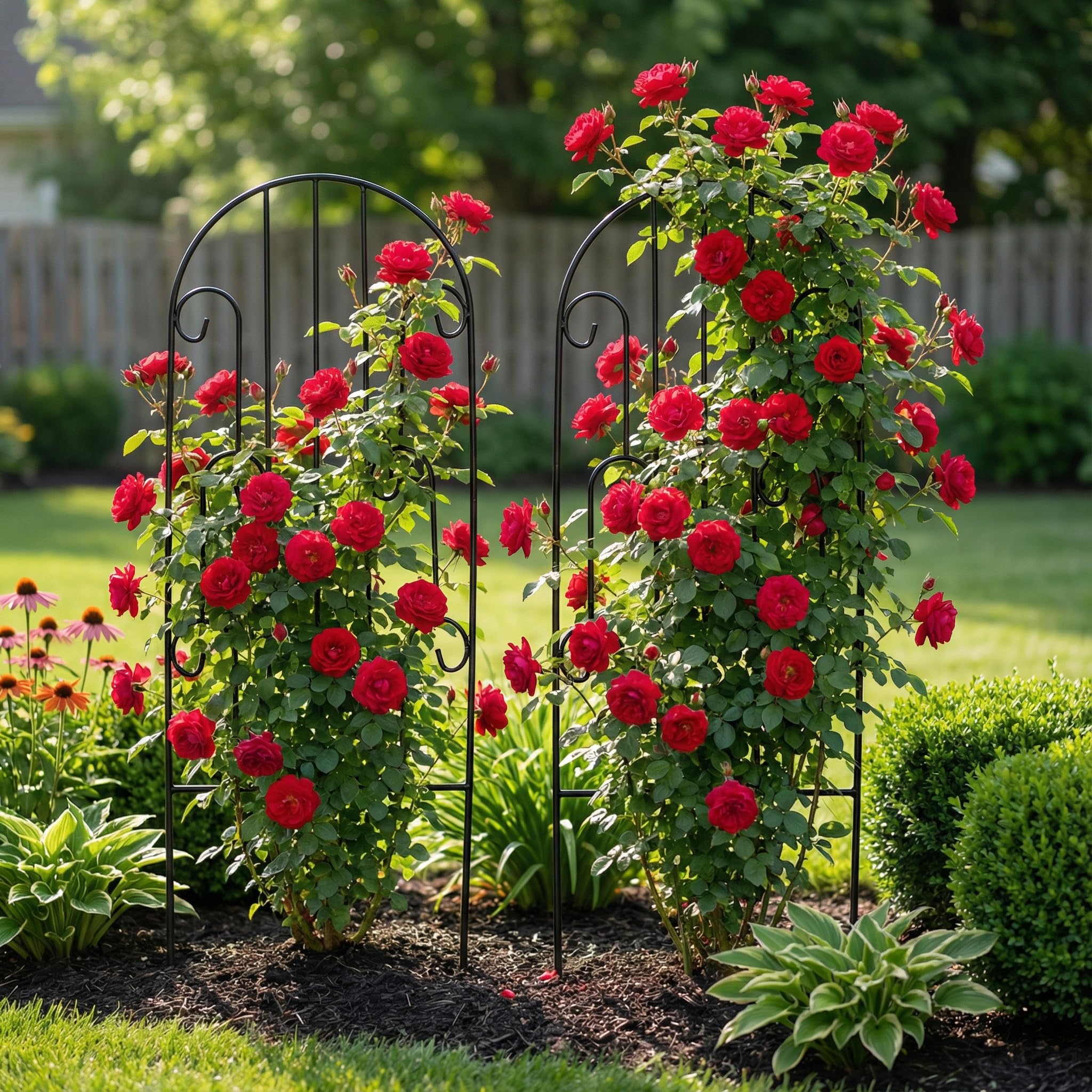 2er Set Metall Rankhilfe für Pflanzen, 114 x 40.5 cm Rankgitter aus Eisen, dekoratives Rankgerüst für Kletterpflanzen, Rosen, Tomaten, geeignet für Garten, Balkon und Terrasse (Schwarz)