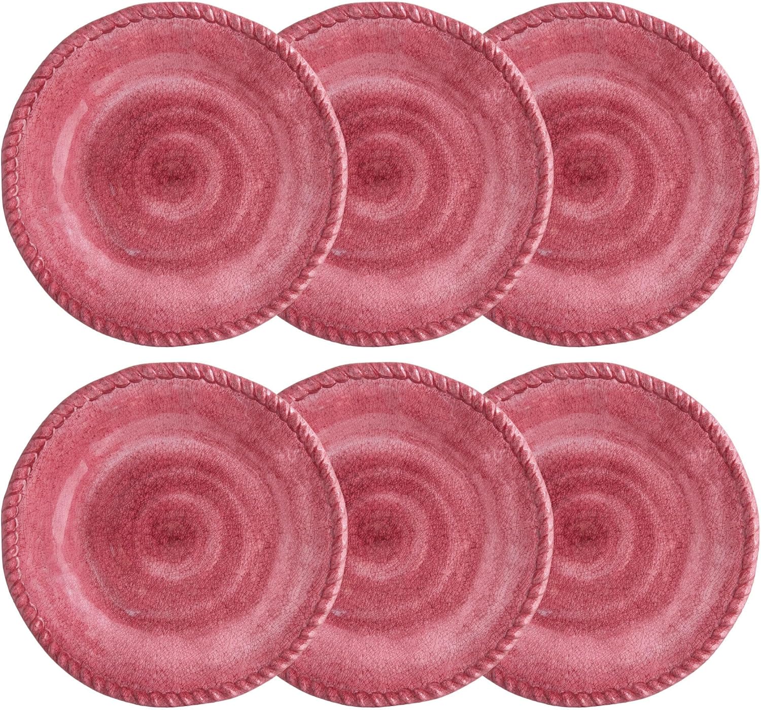 UPware Rope Melamine Salad Plate Set, Round Plates for Risotto, Pasta, and Salad, BPA-Free, Dishwasher Safe, Red, 9 Inch, Set of 6