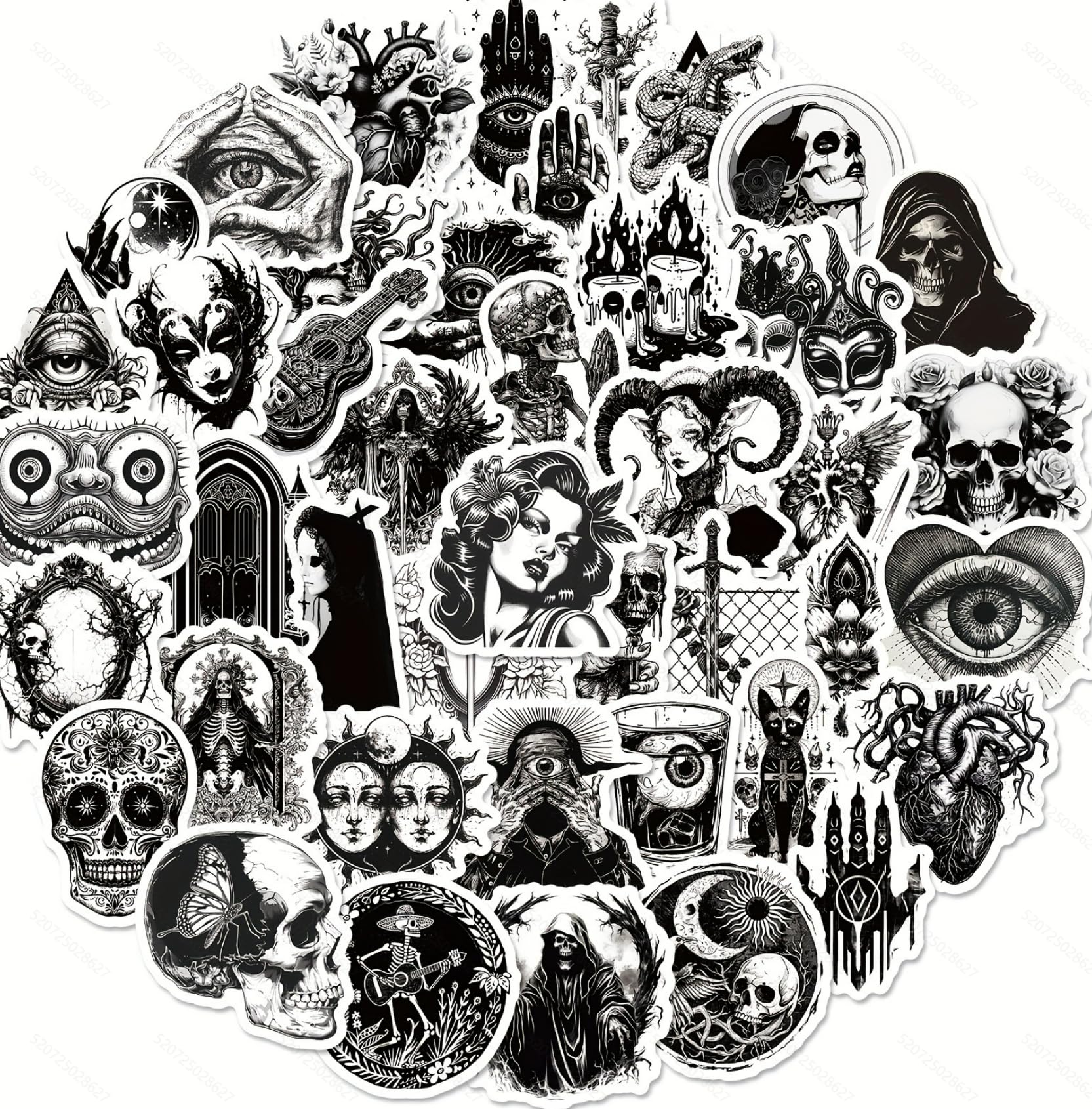Bomichi 100 Pcs Dark Aesthetic Goth Stickers for Adults, Skull Sticker Packs for Water Bottle Kindle Laptop Phone DIY Crafts Card Making Scrapbook Art