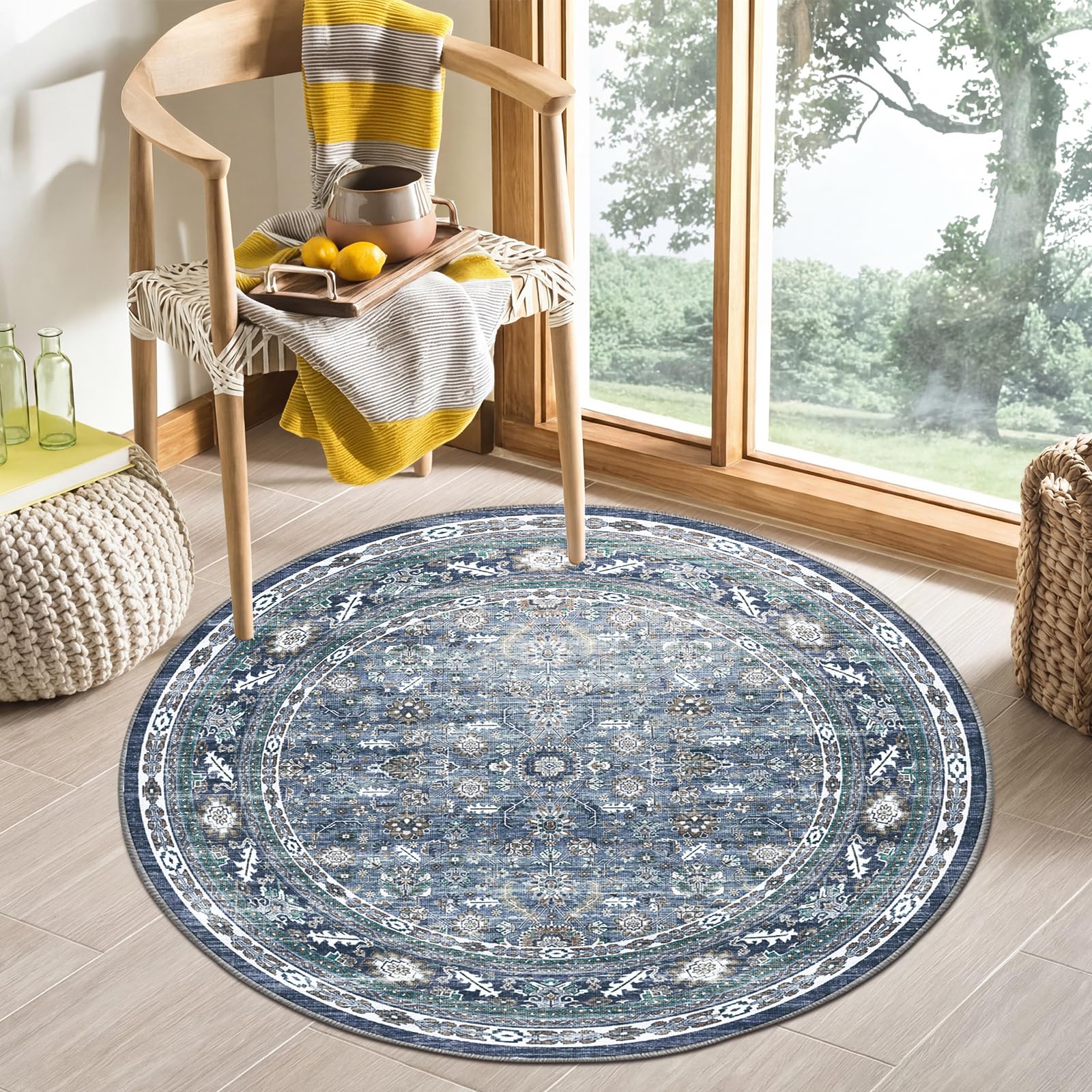 OPPODREAM 4ft Blue Round Rug