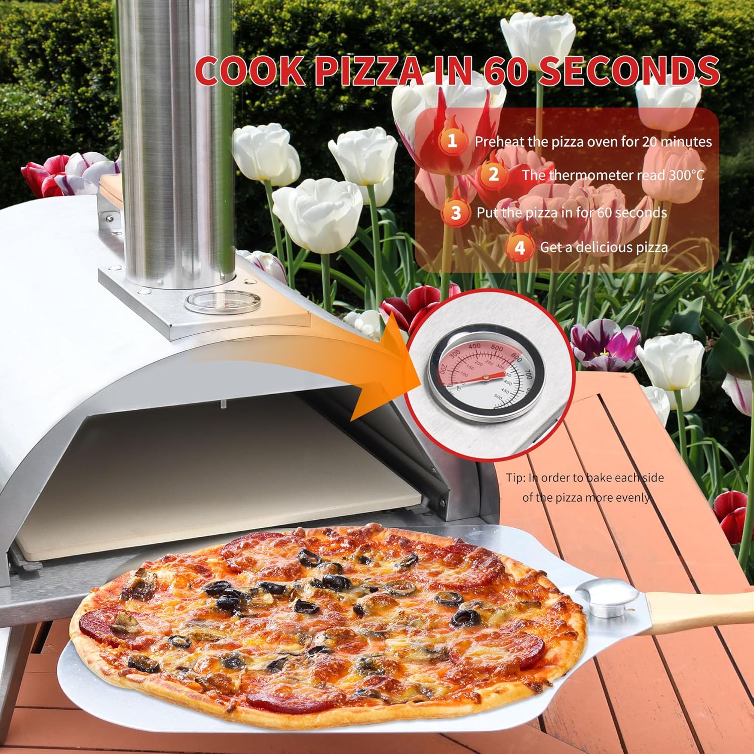 12" Wood Pellets Pizza oven with Thermometer – Portable Wood Fired Pizza stove, Stainless Steel, Quick Heat-Up, 12" Pizza Stone for Camping and Outdoor Cooking, Great Gift for Camping Enthusiasts