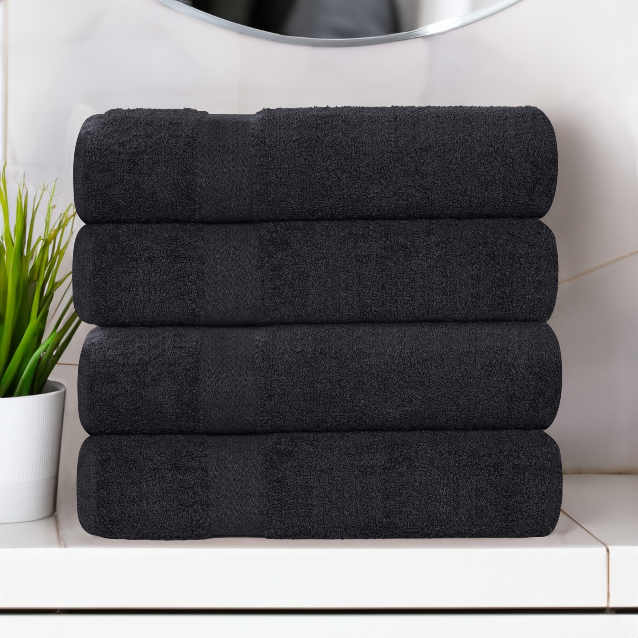 Superior Set di asciugamani da bagno, in cotone, nero, confezione da 4