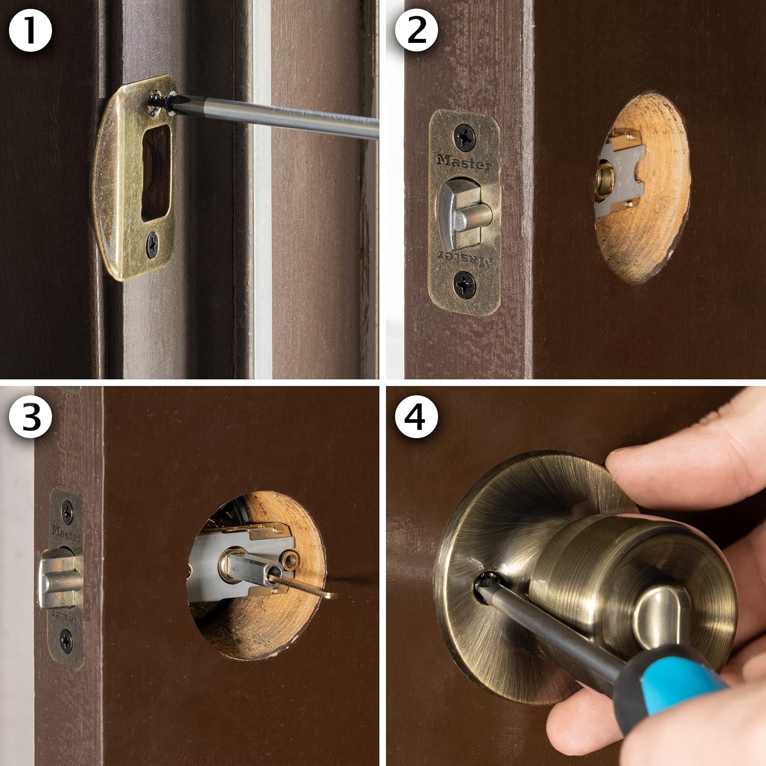 Master Lock TUO0105 Tulip Door Knob with Lock, Antique Brass