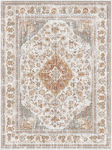 Miniatura 7 de Vhong Alfombra bohemia vintage lavable moderna neutro grande alfombra marrón y gris 8x10 alto tráfico alfombras para comedor, sala de estar,