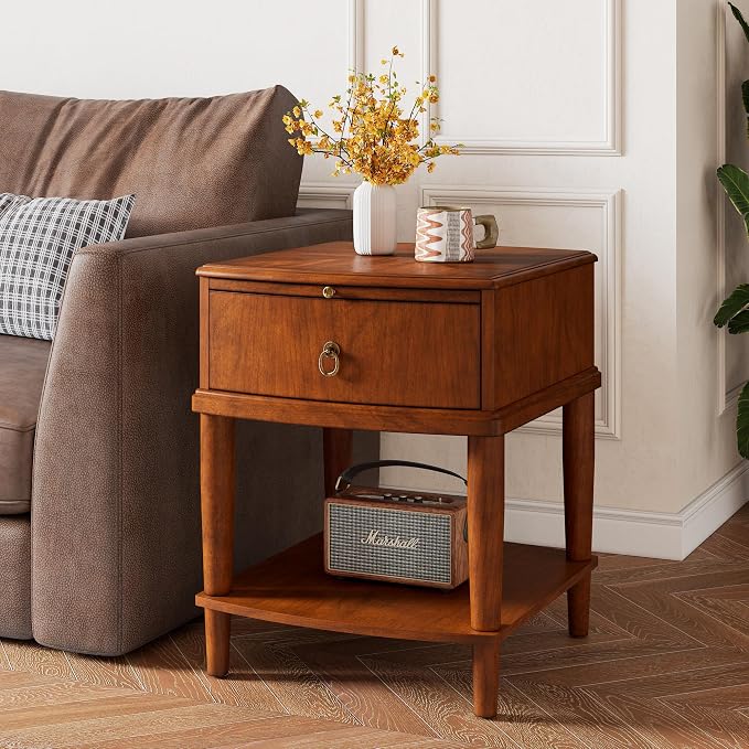Solid Wood Square End Table with Drawer