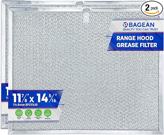 Bagean Stove Hood Vent Filter 11.8" x 14.3" BPS1FA30 - Compatible with NuTone Allure & Broan Range Hood Filter Replacement 99010299 - Fits QS1 QS2 30" Hoods - Blocks Grease & Filters Oven Air (2-Pk)