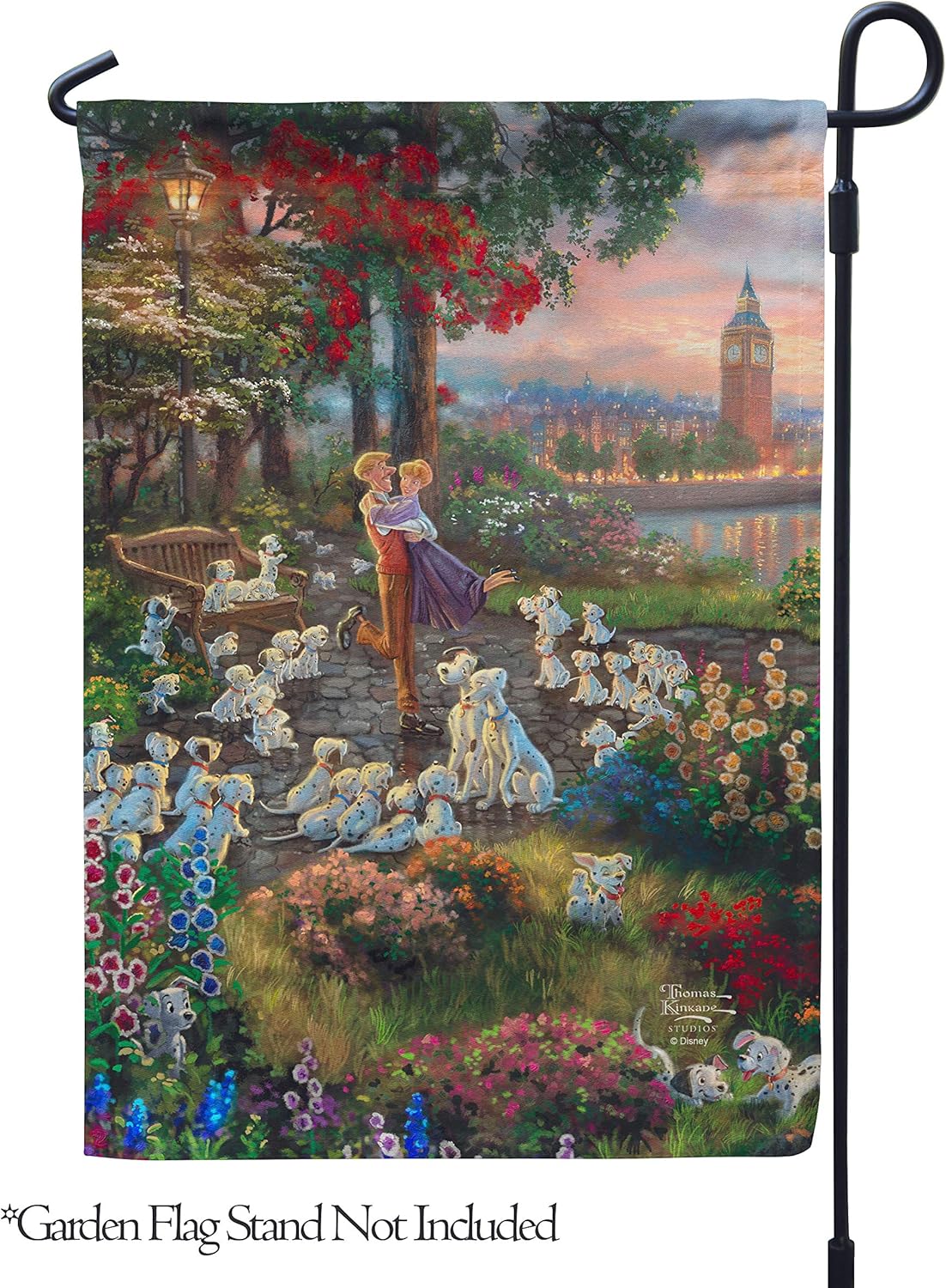 Flagology, Thomas Kinkade Disney 101 Dalmatians – Garden Flag 12" x 18", Outdoor Flag, Exclusive Fabric, Licensed Thomas Kinkade