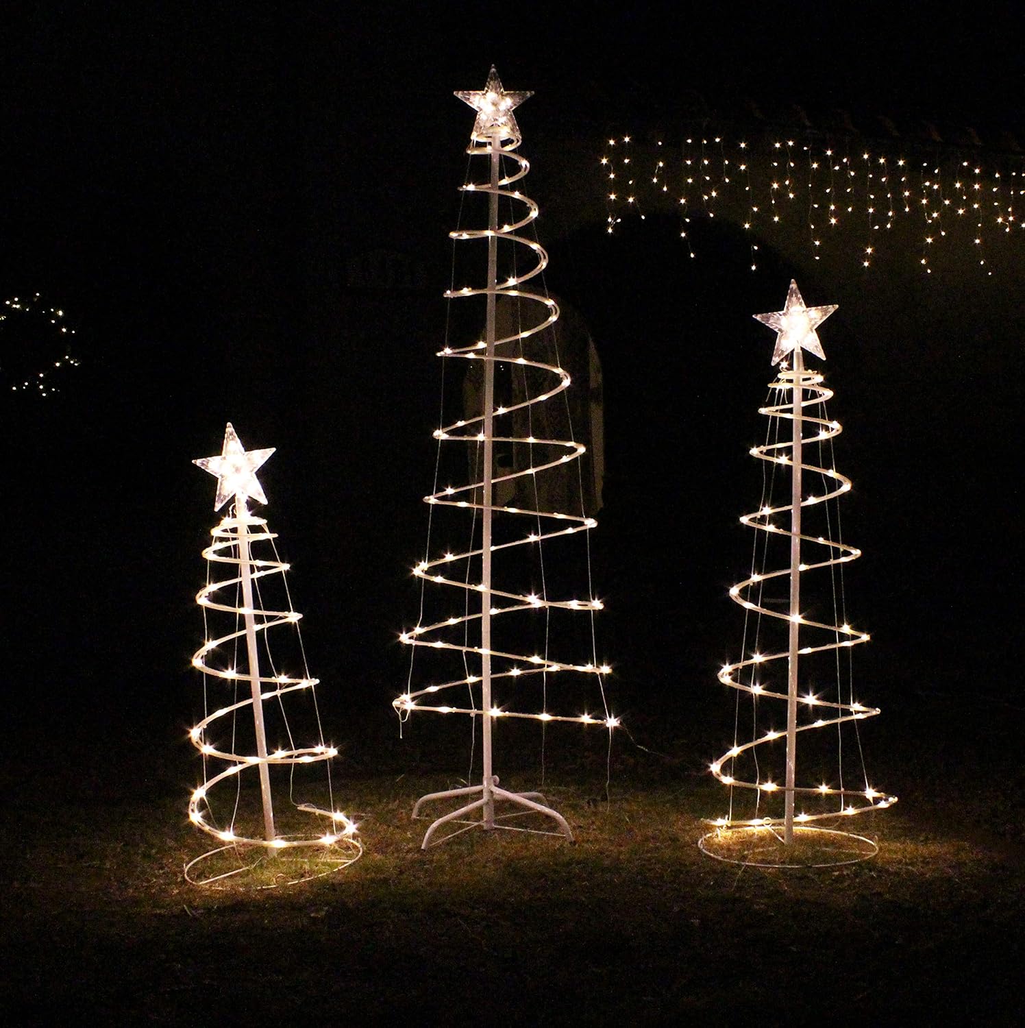 Creative Product Joiedomi 3 Packs Lighted Spiral Christmas Tree Set 218 LED Warm White Yard Lights for Christmas Outdoor Yard Garden Decorations, Christmas Event Decoration, Christmas Eve Night Decor