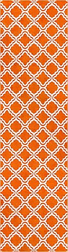 Well Woven Kids StarBright Calipso - Alfombra de pasillo moderna geométrica enrejada naranja de 2 x 7 pies 3 pulgadas