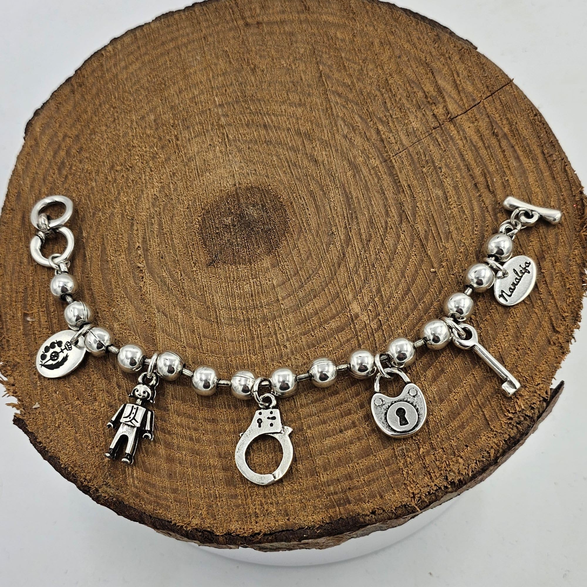 Pulsera Funcionaria de Prisiones Hecha a Mano con Cadena de Bolas Bañada en Plata - pulsera personalizada - pulsera mujer