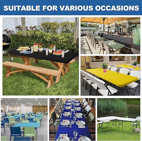 Miniatura 4 de Mantel ajustable para mesas rectangulares de 6 pies, paquete de 6 fundas elásticas negras para mesa de picnic al aire libre, manteles plegables de