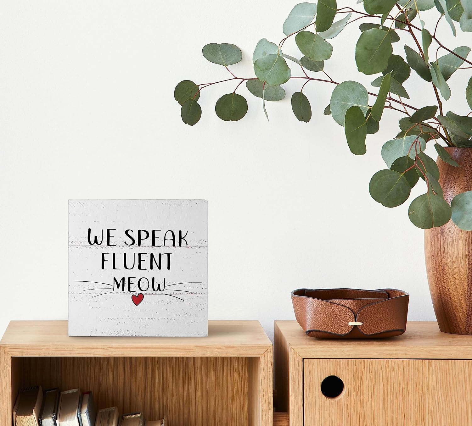 Mtrgdn We Speak Fluent Meow Cute Cat Face Wood Box Sign Desk Decor Funny Cat Kitty Wooden Box Block Sign Decorations for Home Wall Tabletop Desk Decor Cat Lover Gifts