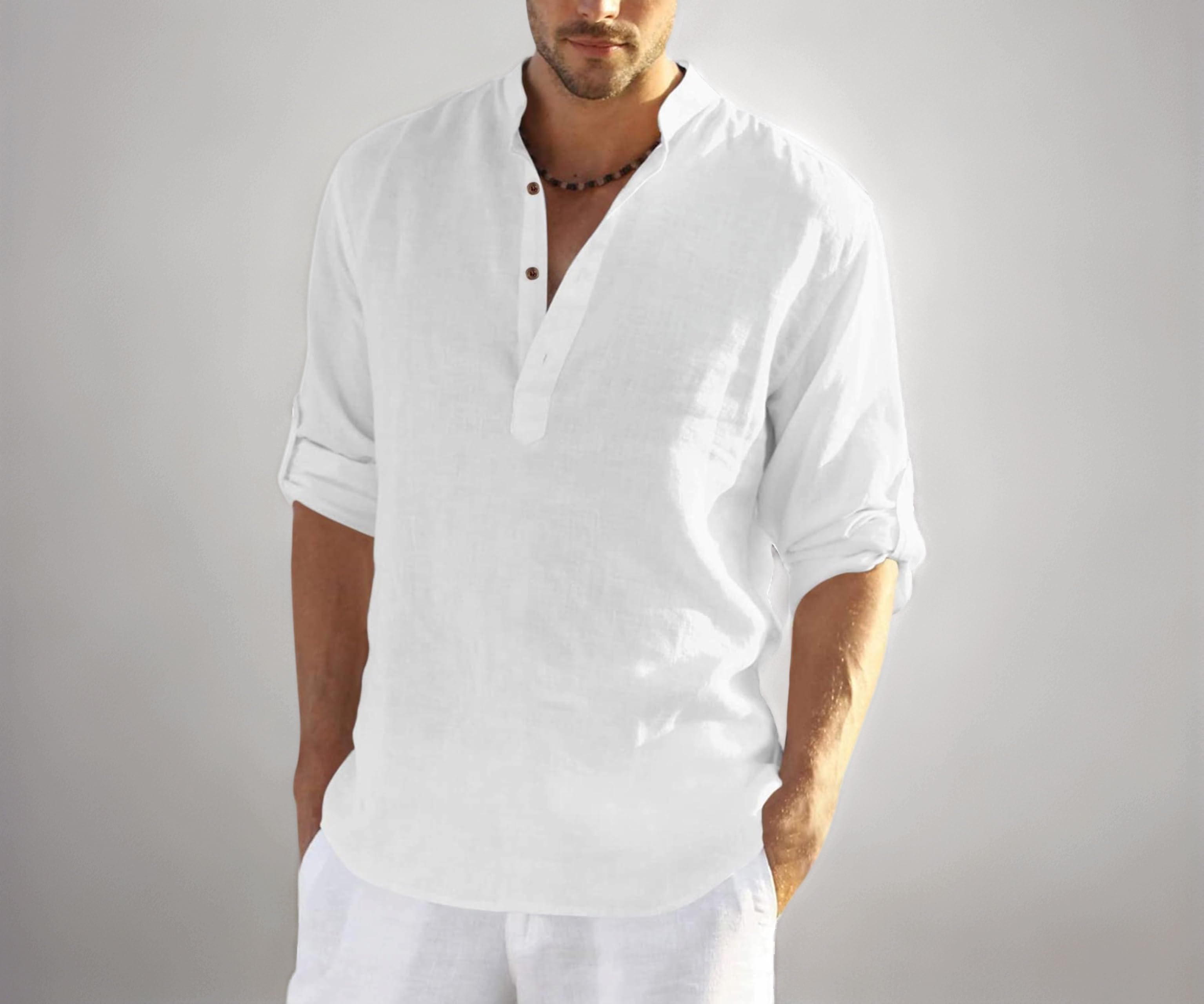 Zombom Men's Cotton Polyester Blend Full Sleeve Regular Fit Short Kurta Shirt with Mandarin Collar