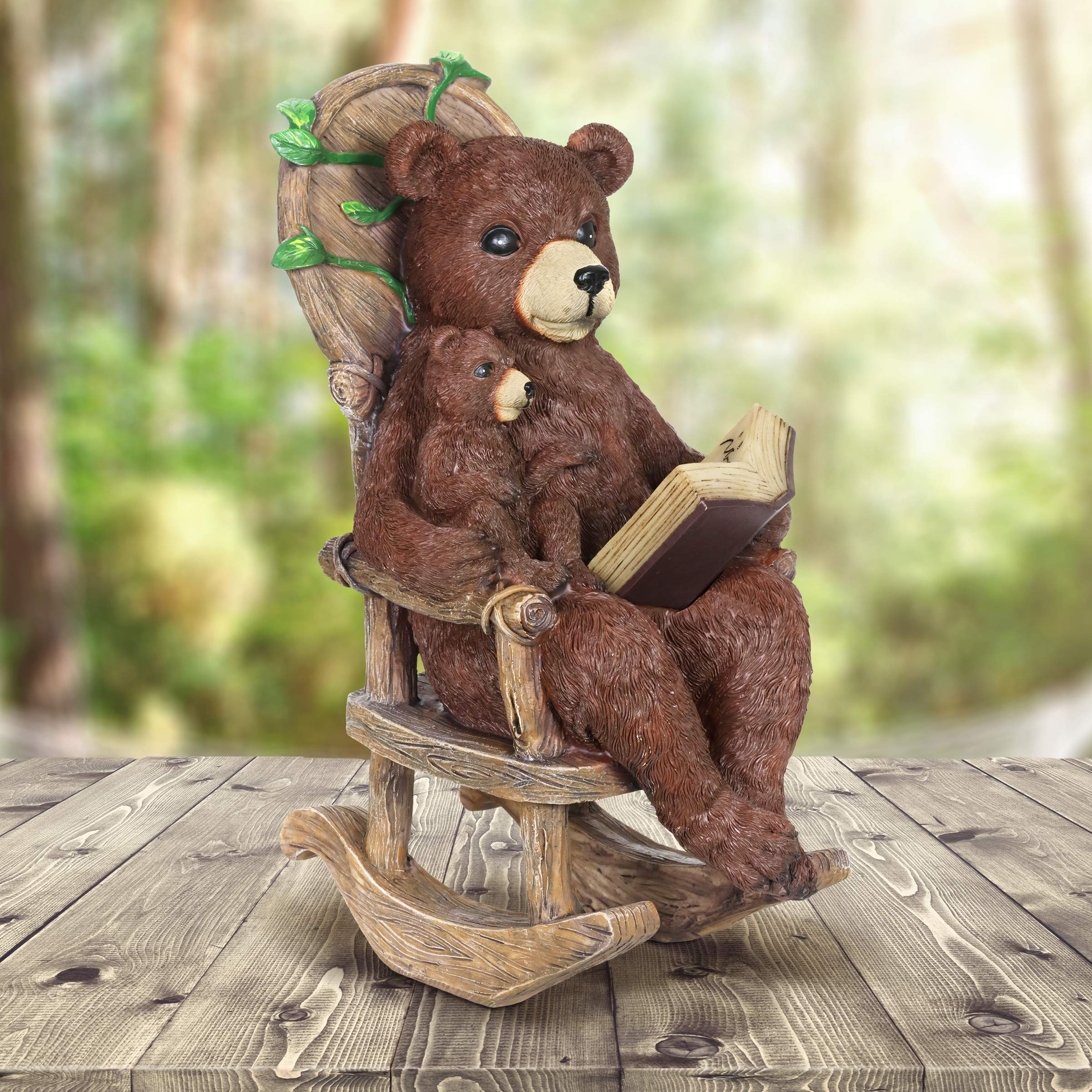 Exhart Solar Bears Reading a Book Garden Statue HandPainted Resin