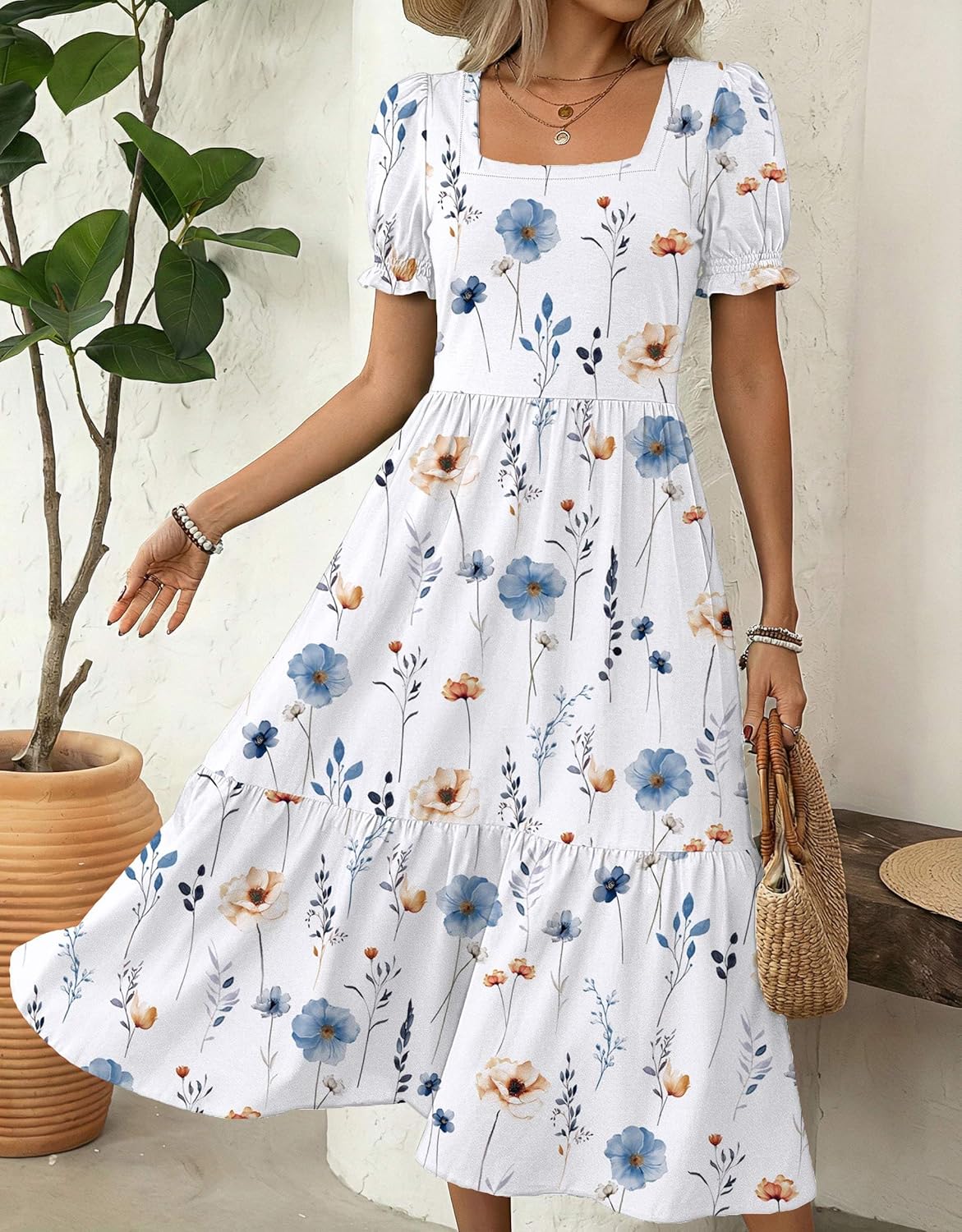 Zeagoo Summer Dresses for Women Flowy Casual Midi Dress Short Sleeve Tiered Dress Beach Vacation Sundresses with Pockets - Image 3