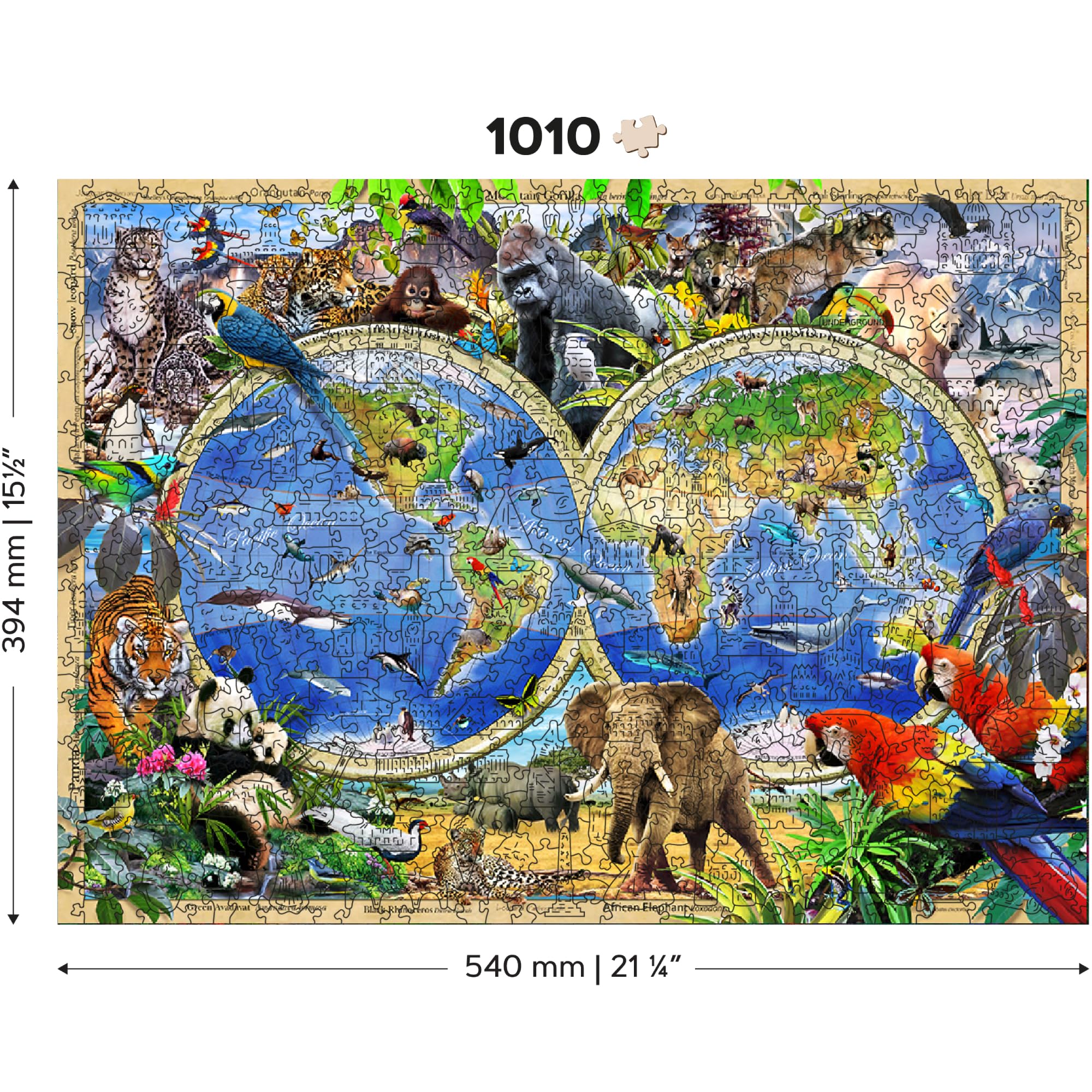 WOODEN.CITY Puzzle da 1000 Pezzi in Legno - Animal Kingdom Map