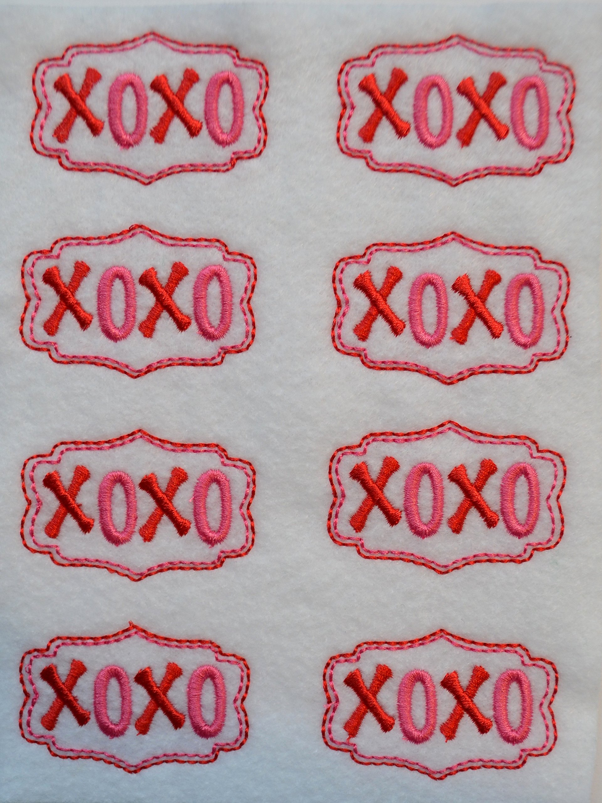 Set of 8 Valentine's Day Hugs & Kisses XOXO Embroidered Felt Appliqués for Crafting (XOXO)