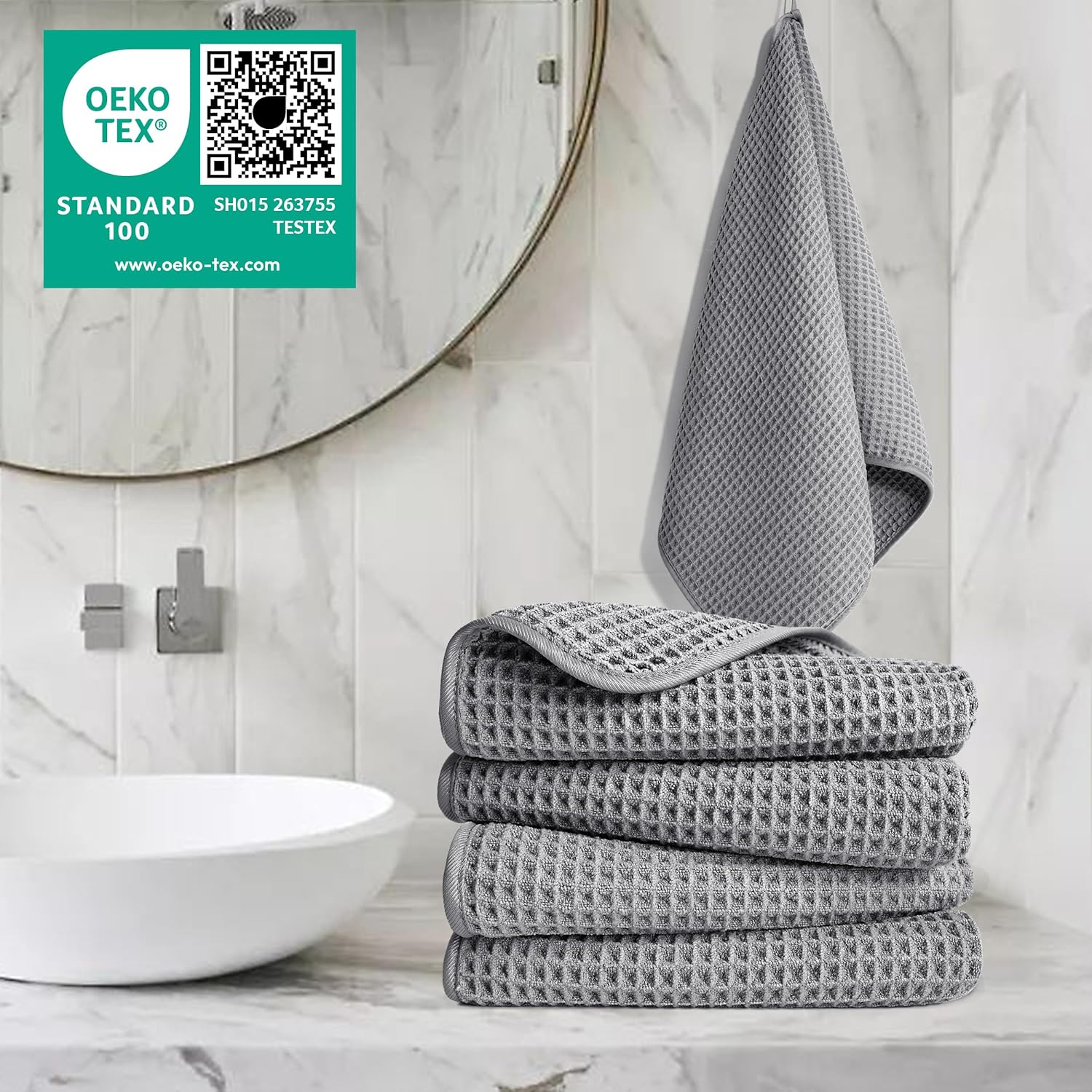 POLYTE 430 GSM Microfiber Lint Free Hand Towel, 16 x 30 in, 4 Pack (Waffle Weave) - Image 2