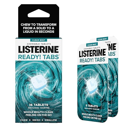 Listerine Ready! Tabs Tabletas masticables de menta con sabor a menta limpio, revolucionarias tabletas de aliento fresco de 4 horas para ayudar a