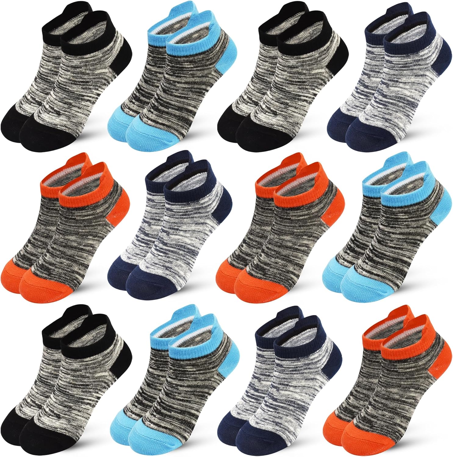 ZERULETS Kids Socks Boys Girls Ankle Striped Athletic Heel Tab No Show Low Cut Socks 12 Pairs 1-14 Years