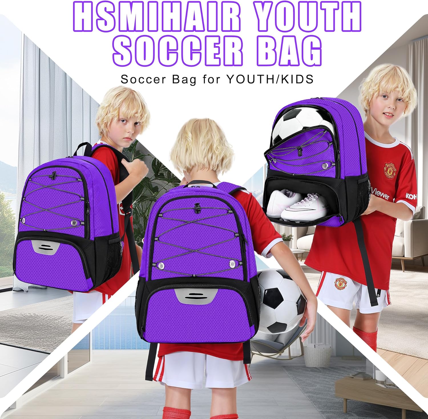 Youth Soccer Bag-Soccer Backpack&Backpack for Football Basketball,with Ball Compartment Separate Cleat Package - Image 4