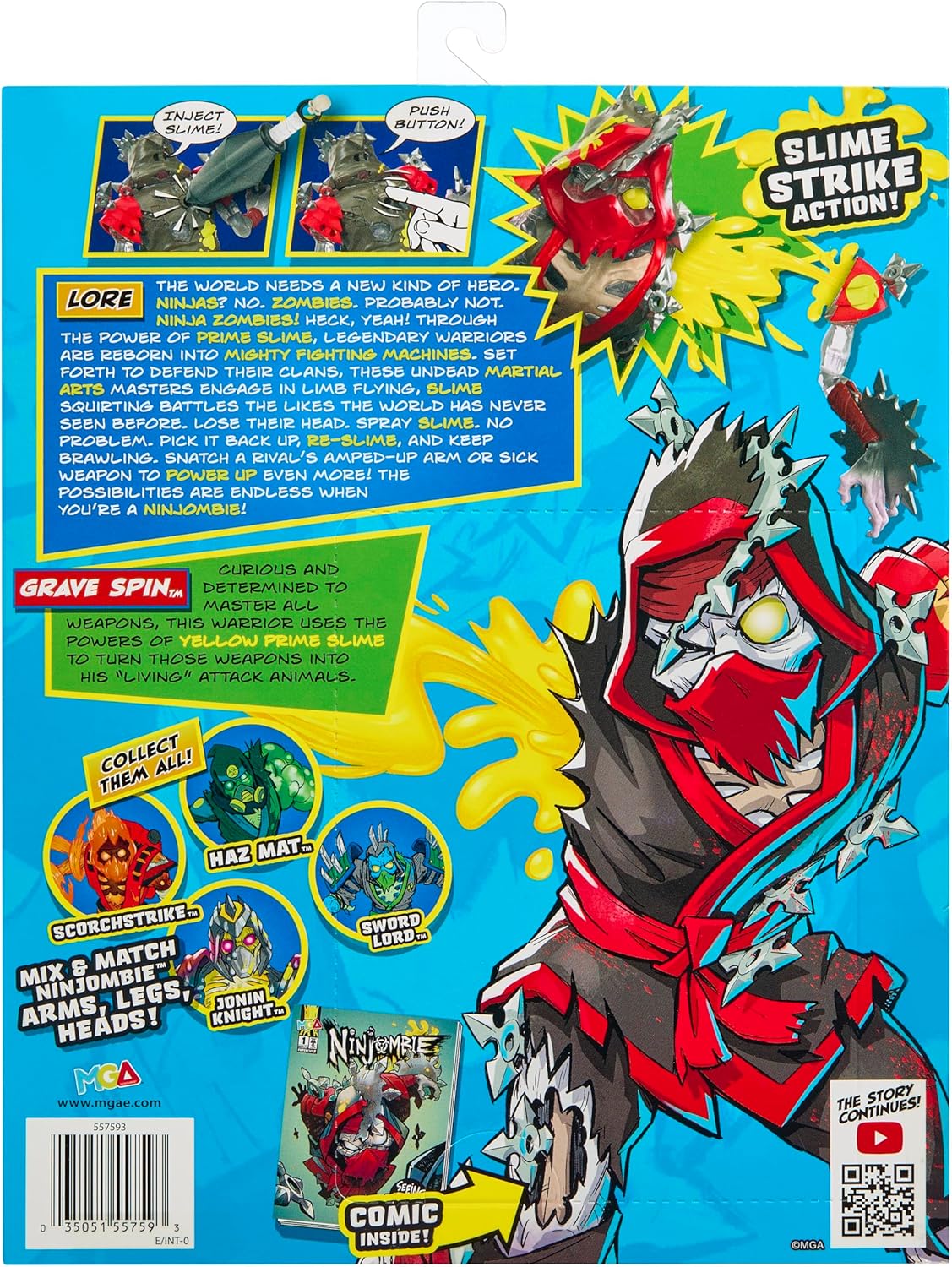 Ninjombie Action Figure - Grave Spin, Boys Action Ninja Zombie Slime Monster Action Figure, Ages 6 +