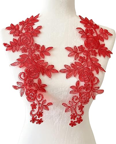 Miniatura 9 de PEPPERLONELY 1 par de flores de encaje para vestido de novia, parche bordado para coser en apliques de encaje, 13.75 x 5.5 pulgadas, color negro