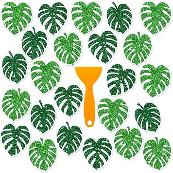 Yaomiao 24 Pcs Palm Leaf Non Slip Bathtub Stickers with Scraper