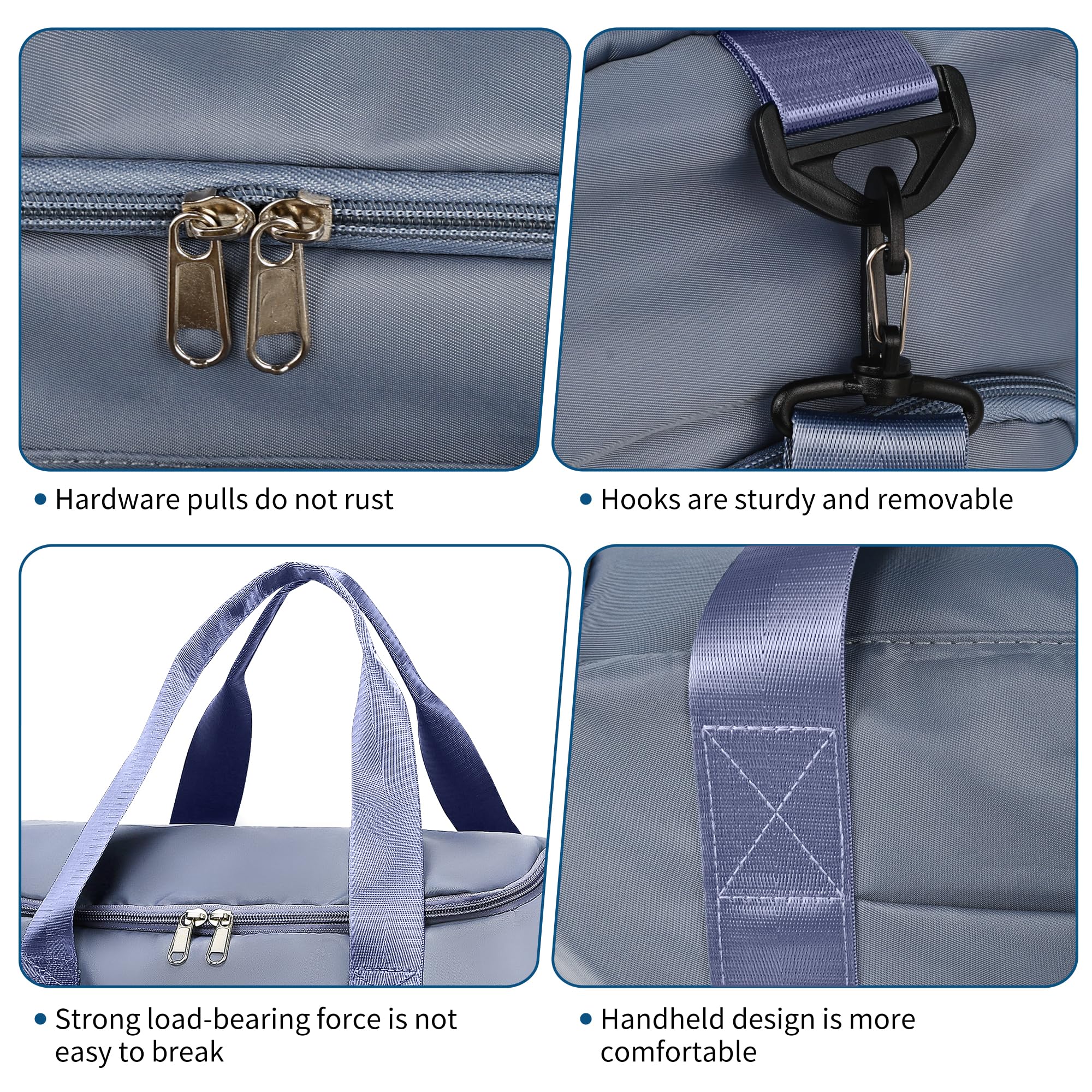 Supercenter Gym Bag, For Both Men and Women, Foldable, With Shoe Compartment and Wet/Dry Compartment, Blue, 18.5x11.4x10.2 inches, Stylish and Simple Large Capacity Gym Bag 3
